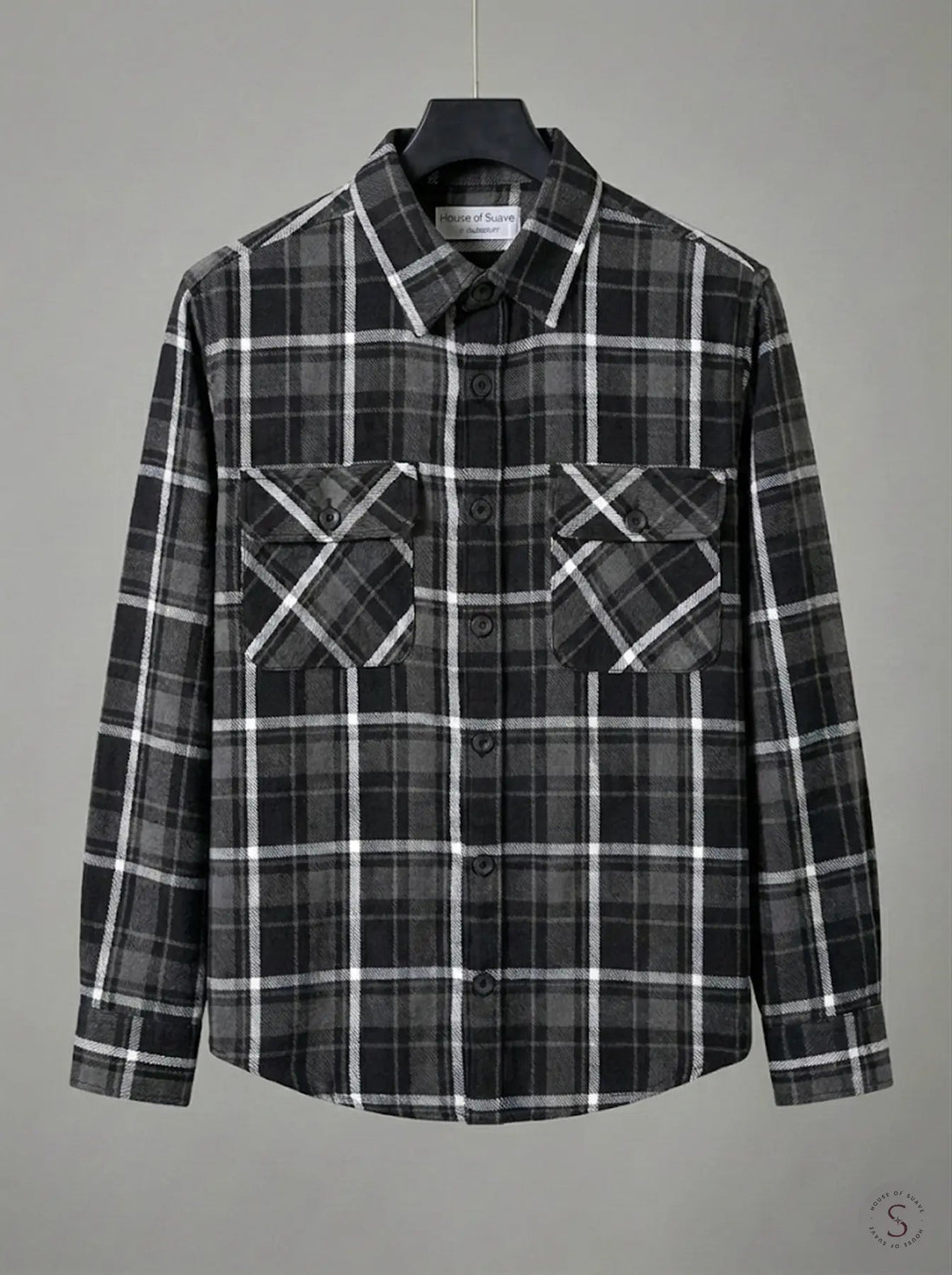 Graphite Frost plaid flannel overshirt in cool grey check, cotton flannel, sizes L to 10XL