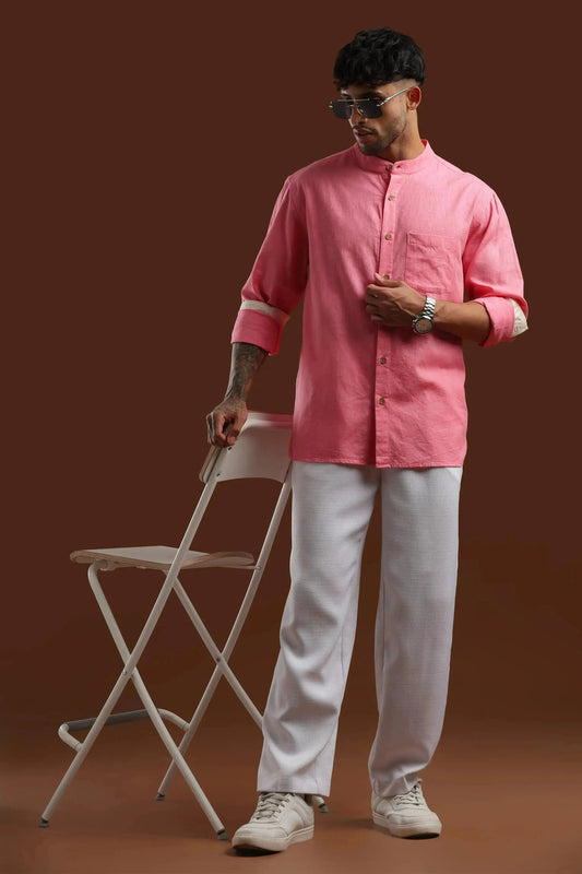 Coral Verona linen blend shirt in warm coral, House of Suave, sizes L to 10XL