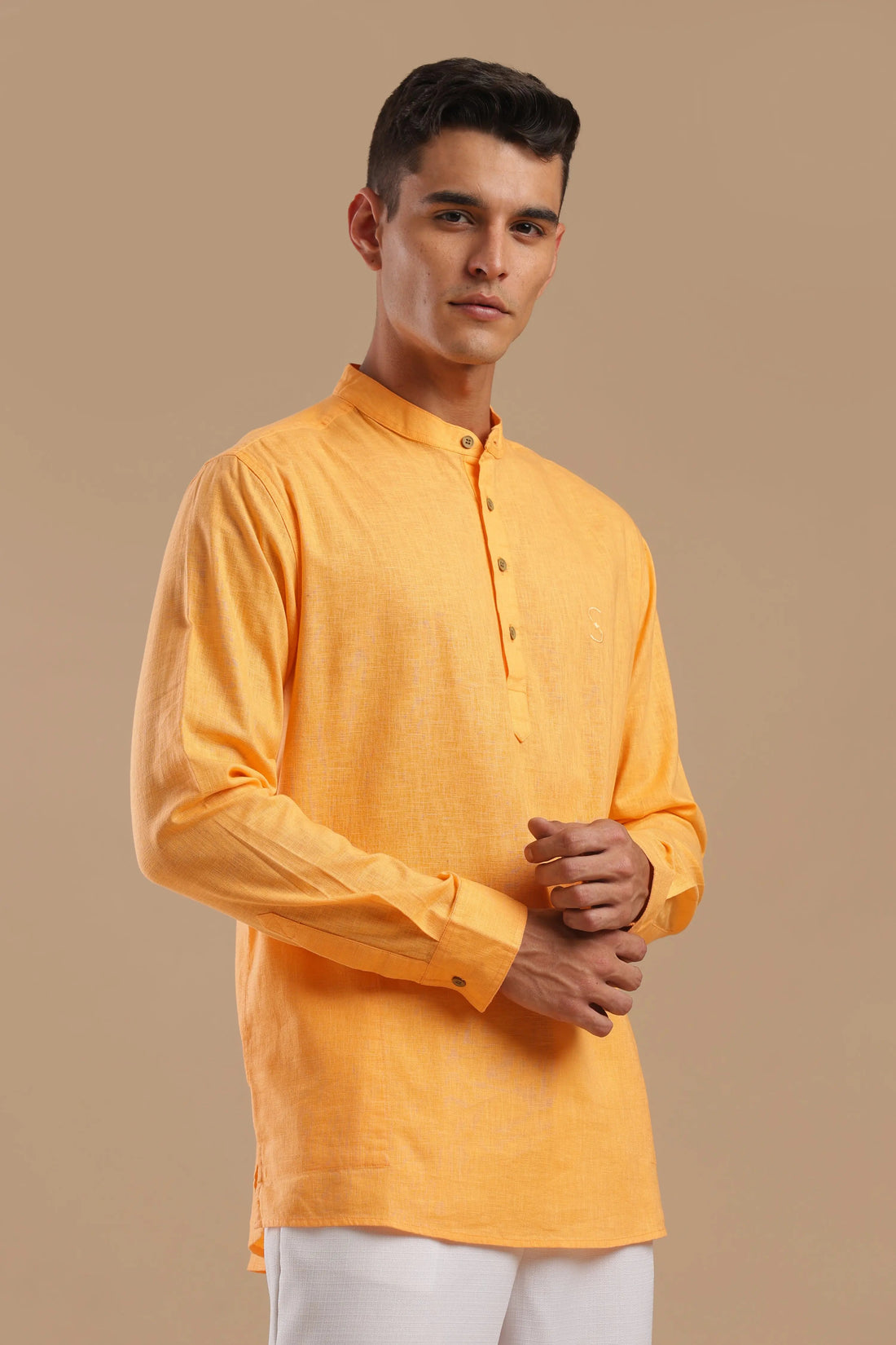 Tangerine Muse linen blend Kurta Shirt from House of Suave, sizes L to 10XL