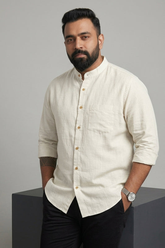 Venetian Ivory Suave linen shirt, a light linen cotton blend in sizes L to 10XL