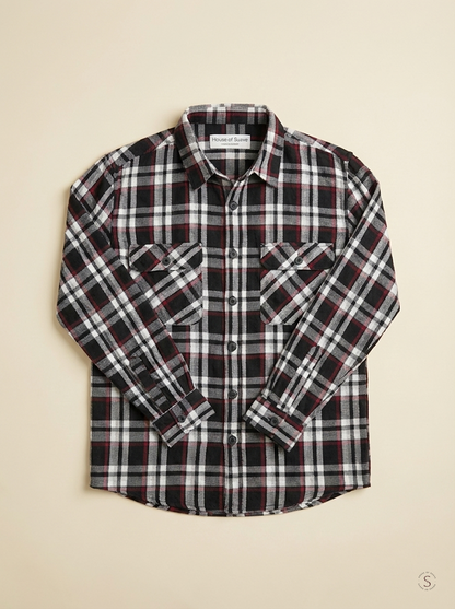 Crimson Noir Plaid Flannel Overshirt