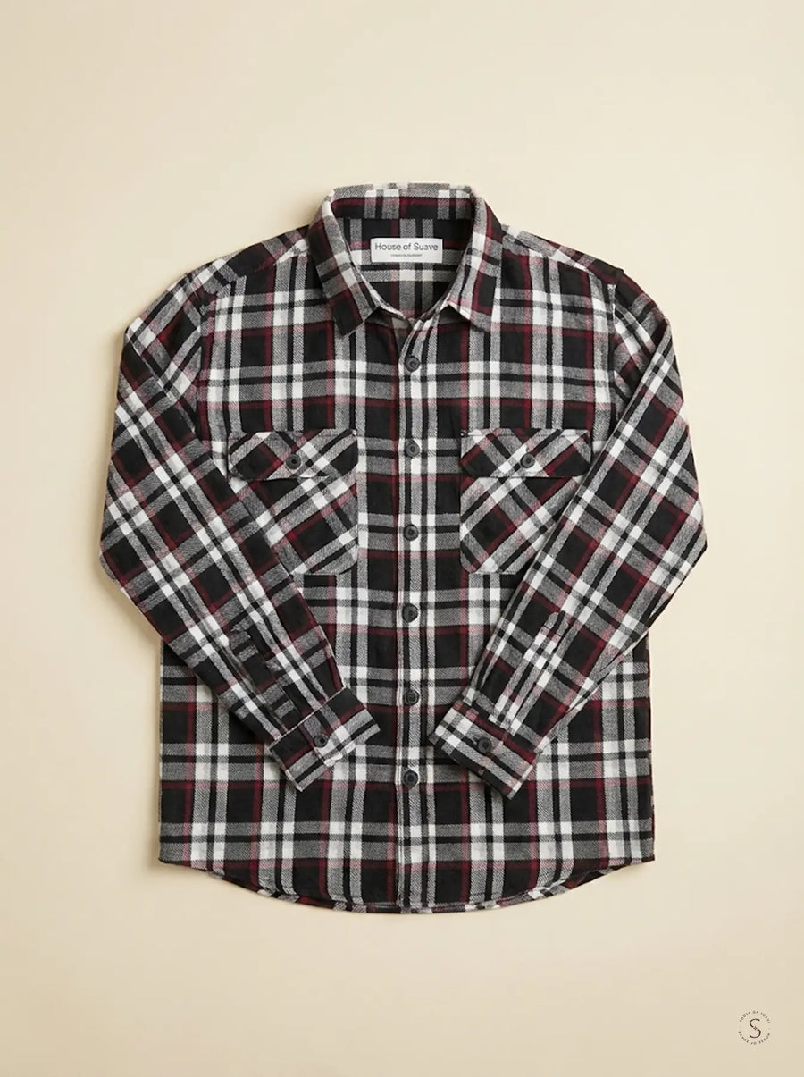 Crimson Noir Plaid Flannel Overshirt