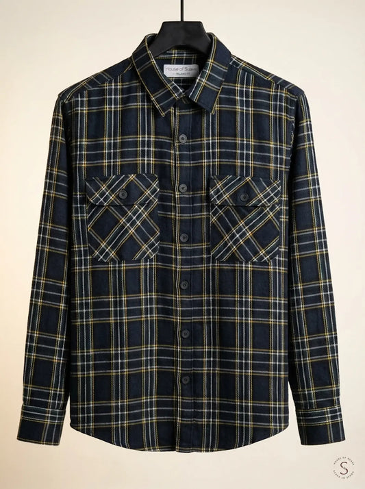 Urban Navy & Gold Check Flannel Overshirt 