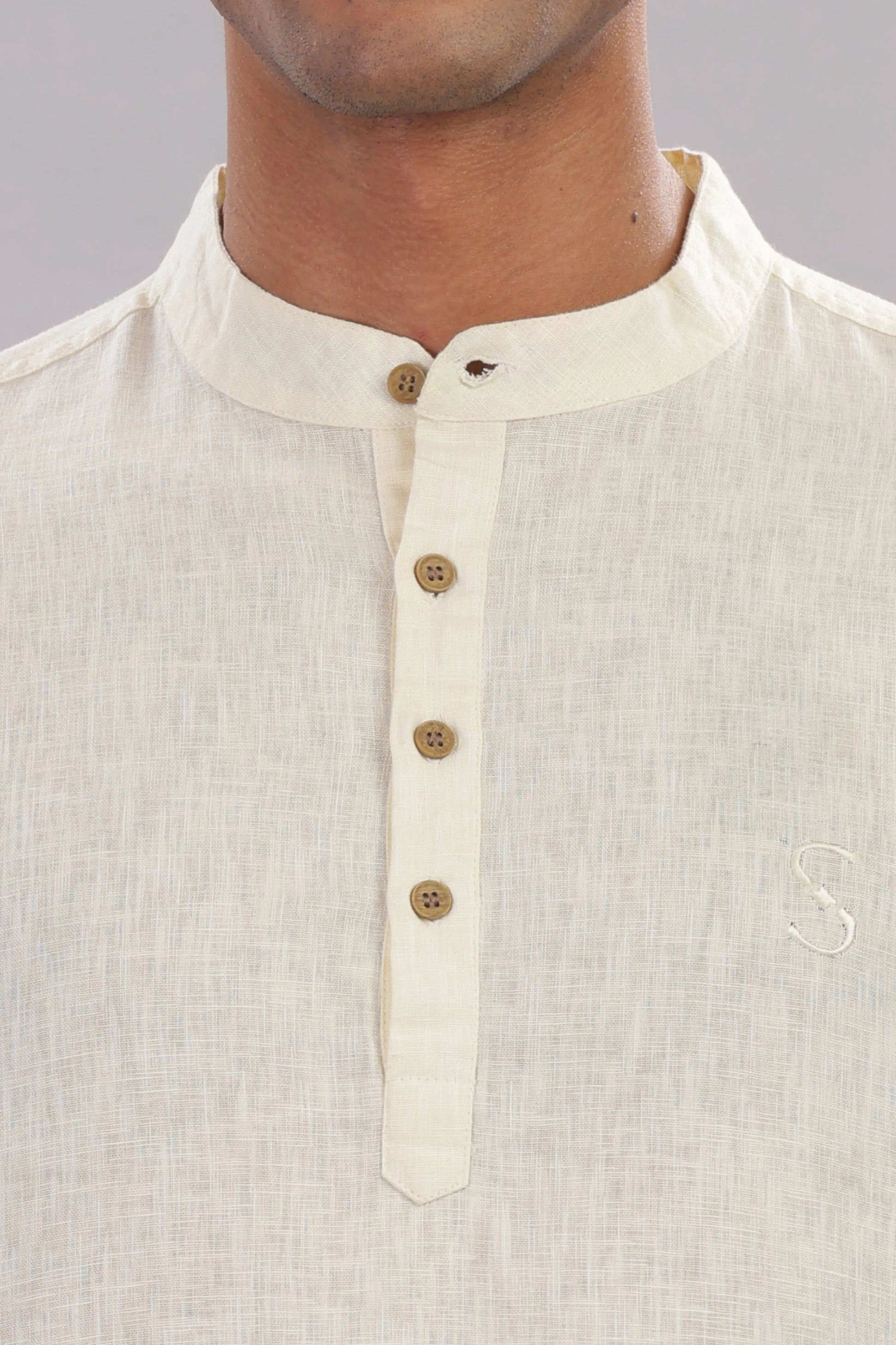 Tuscan Ivory — Linen Blend Kurta Shirt.