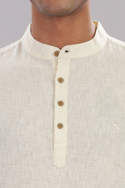 Tuscan Ivory — Linen Blend Kurta Shirt.