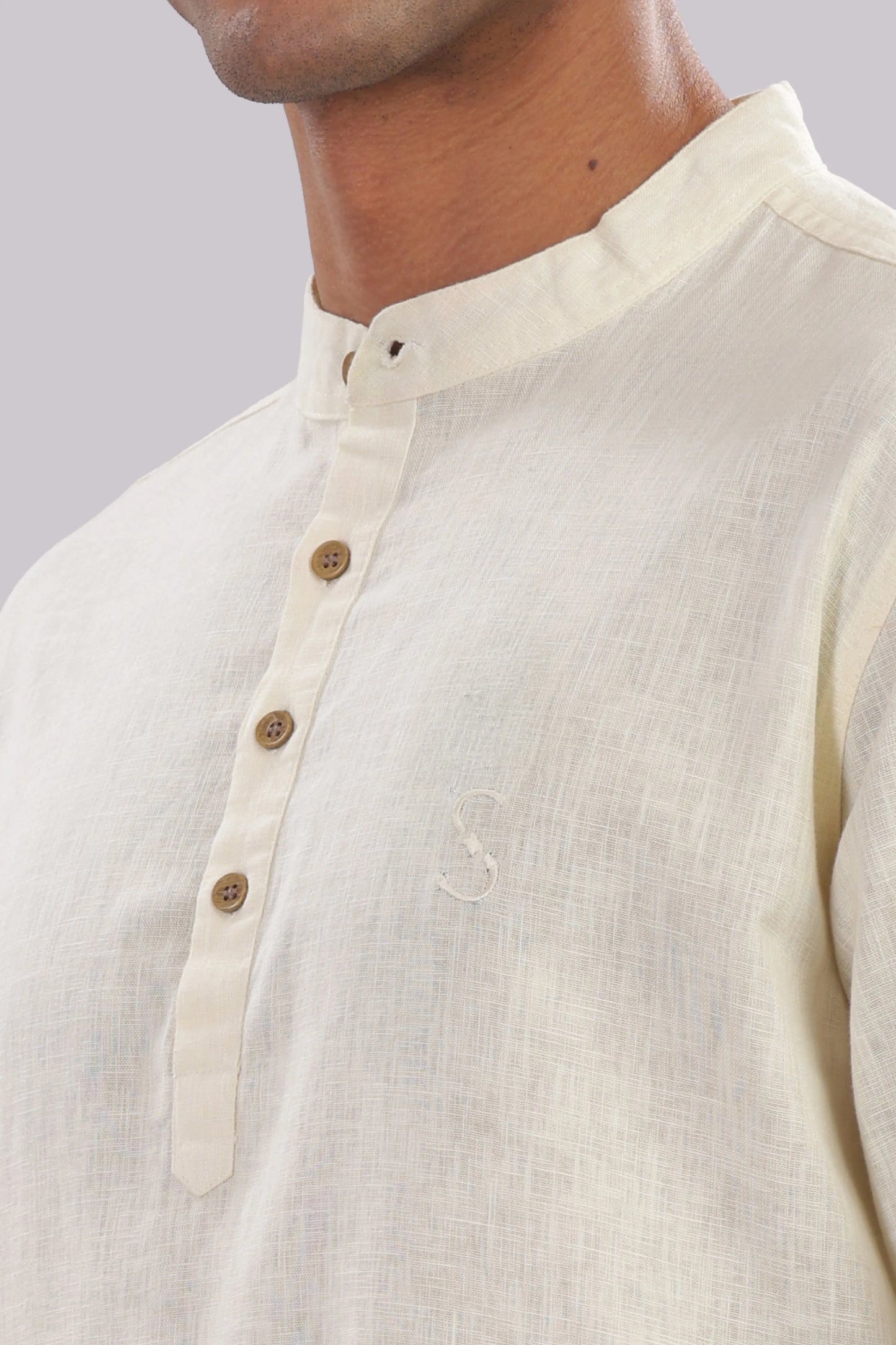 Tuscan Ivory — Linen Blend Kurta Shirt.