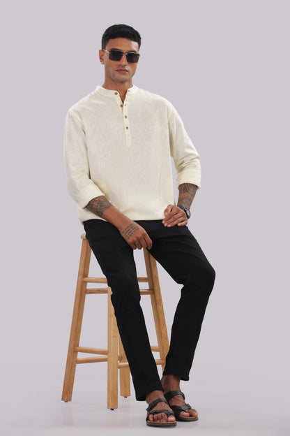 Tuscan Ivory — Linen Blend Kurta Shirt.