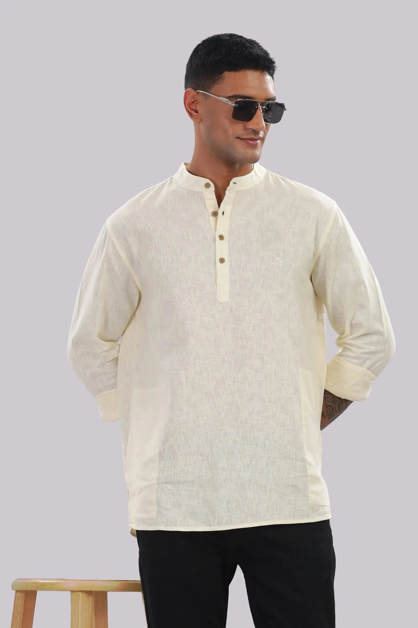 Honey Oat — Linen Blend Kurta Shirt.