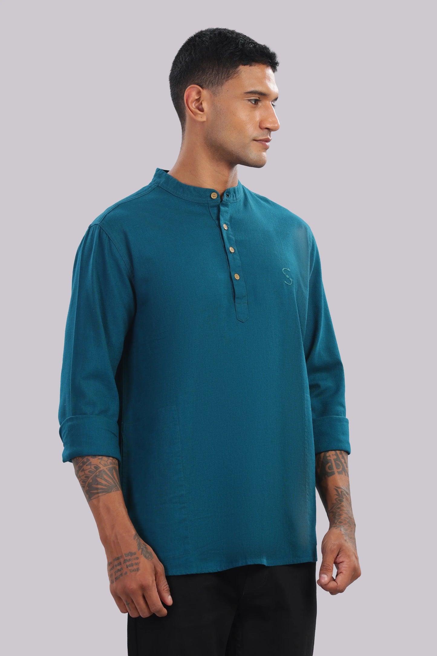 Andaman Teal — Linen Blend Kurta Shirt.