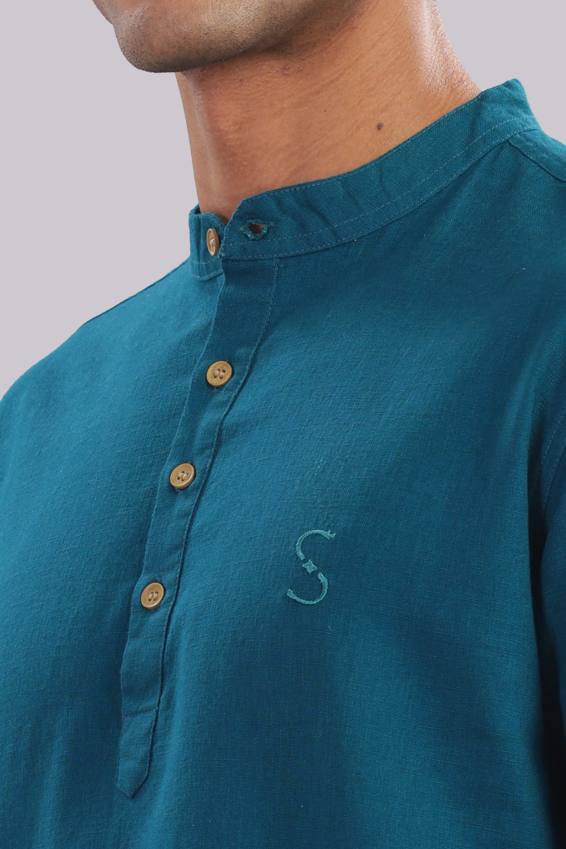 Andaman Teal — Linen Blend Kurta Shirt.