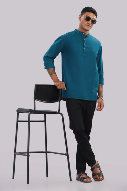 Andaman Teal — Linen Blend Kurta Shirt.