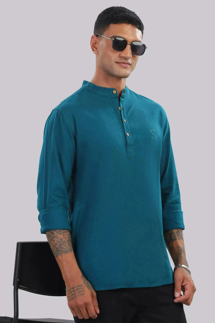 Andaman Teal - Linen Blend Kurta Shirt