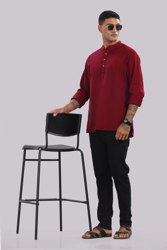 Siena Rouge — Linen Blend Kurta Shirt.