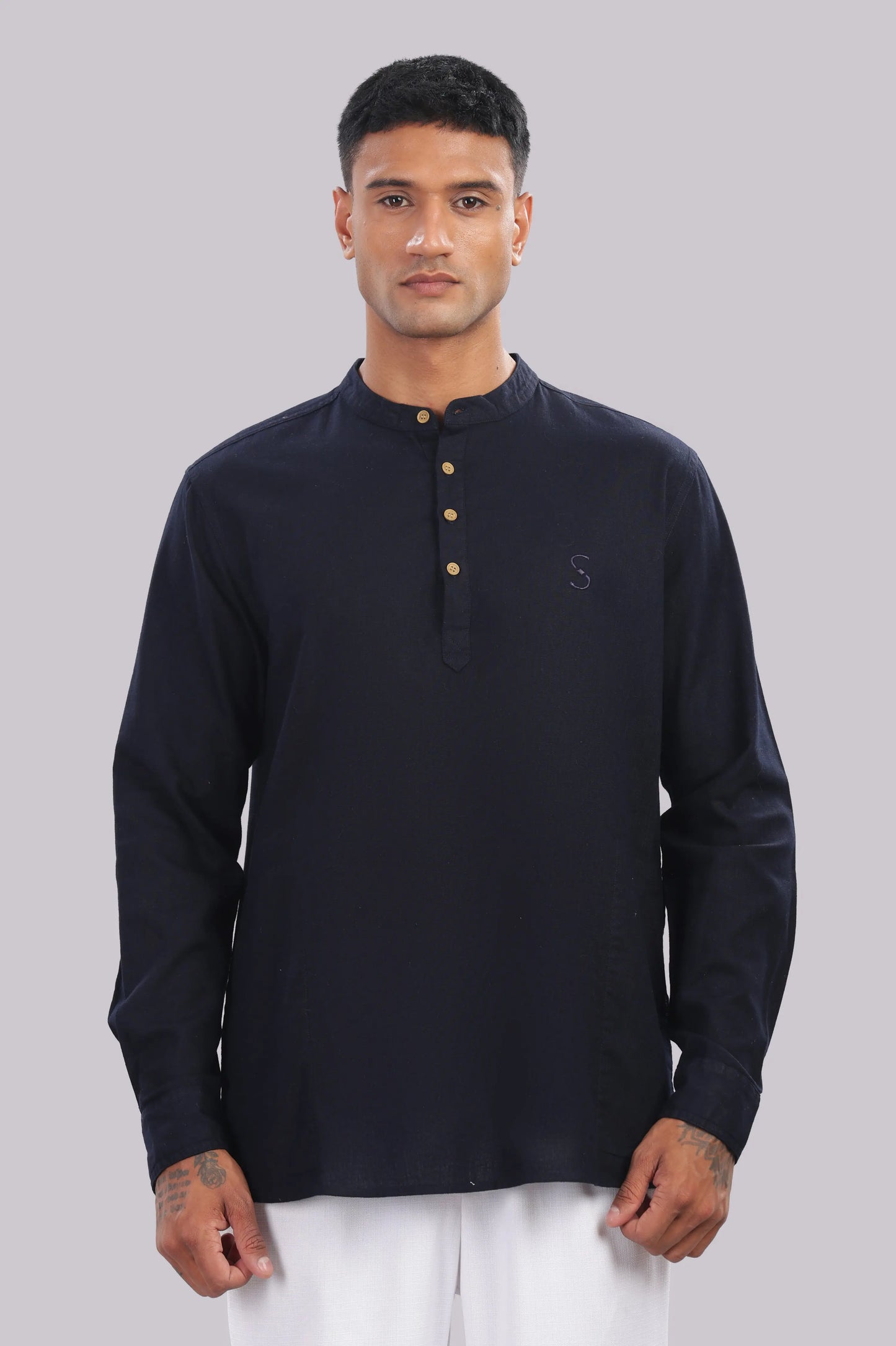 Midnight Indigo — Linen Blend Kurta Shirt.