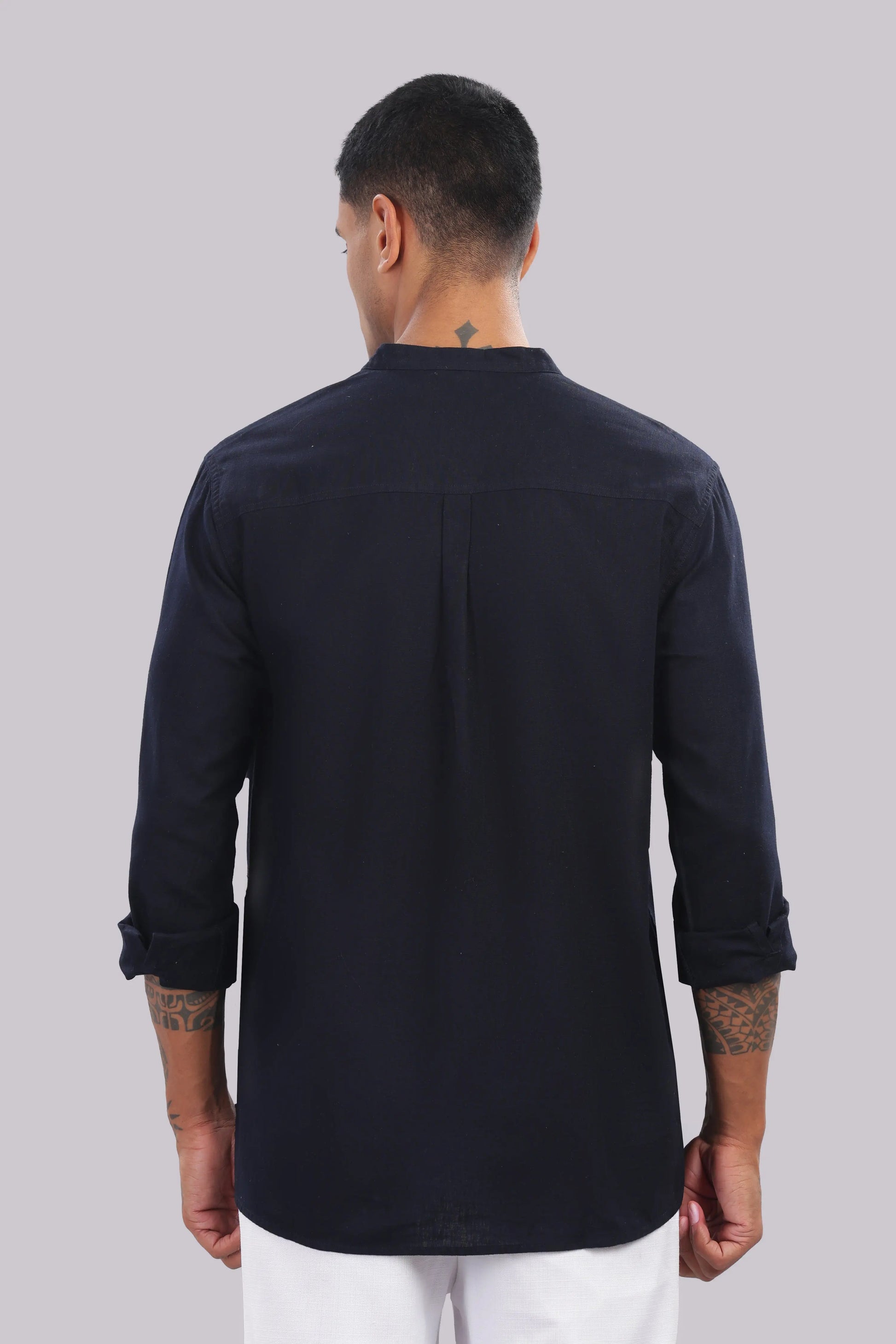 Midnight Indigo — Linen Blend Kurta Shirt.