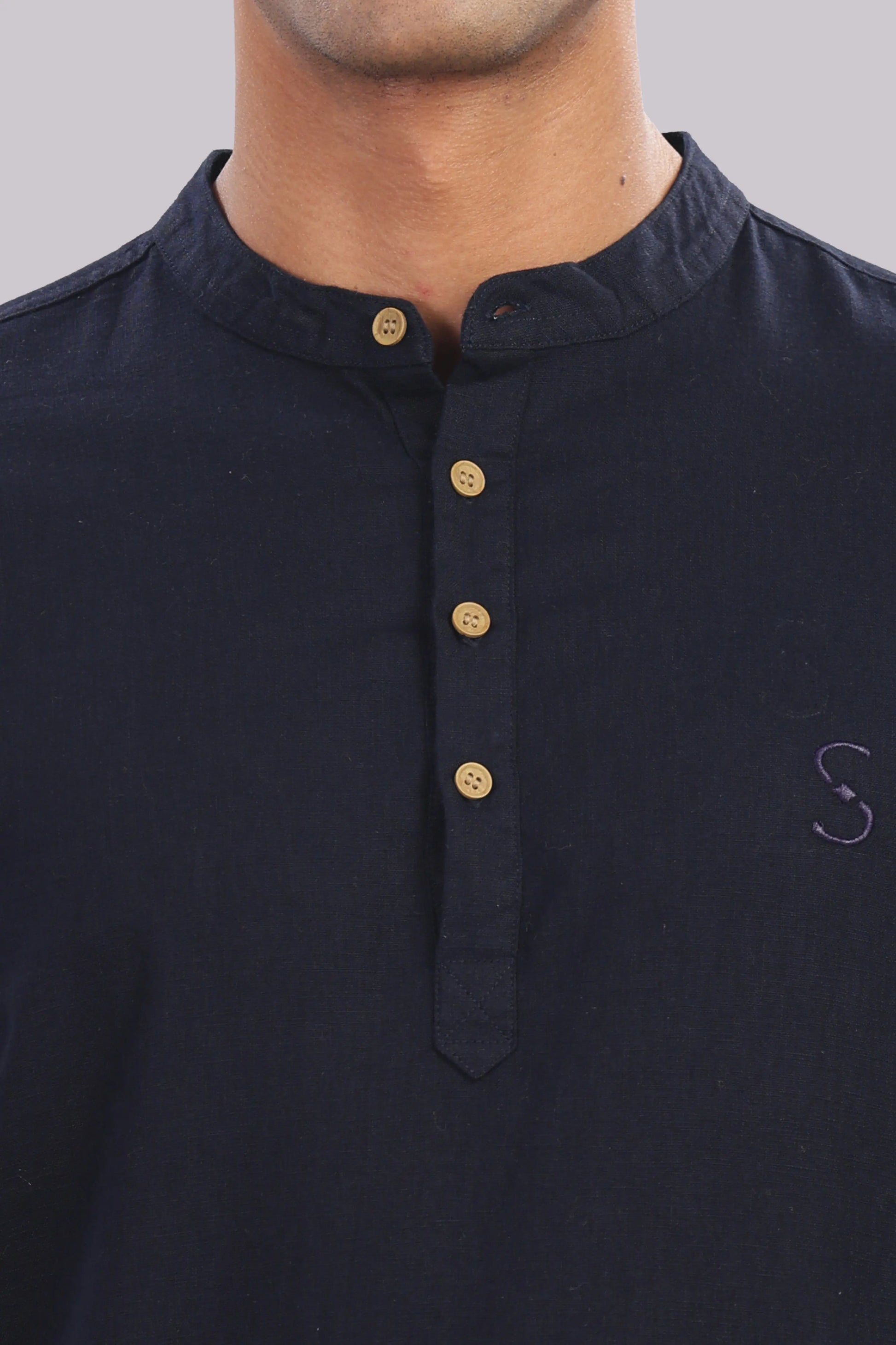Midnight Indigo — Linen Blend Kurta Shirt.