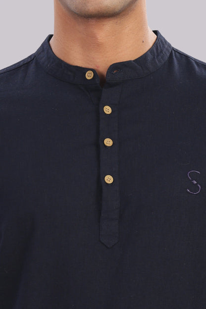 Midnight Indigo — Linen Blend Kurta Shirt.