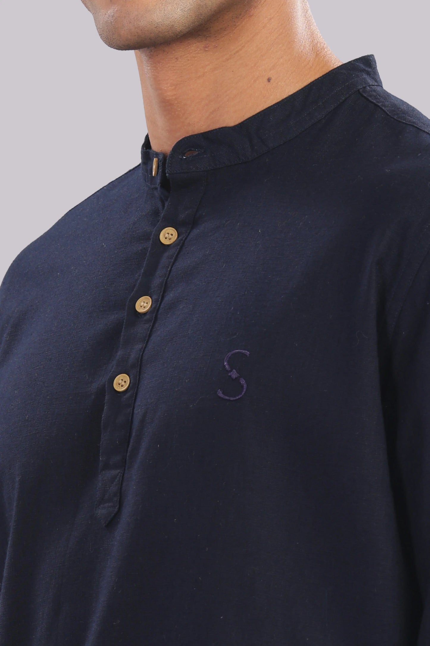 Midnight Indigo — Linen Blend Kurta Shirt.
