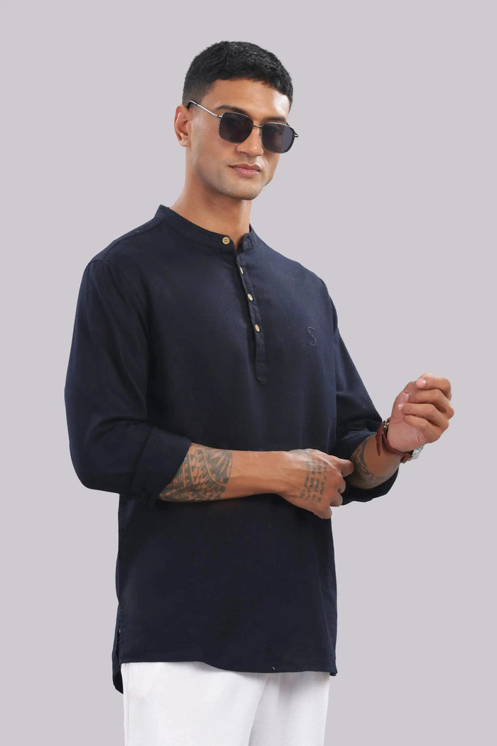Midnight Indigo - Linen Blend Kurta Shirt