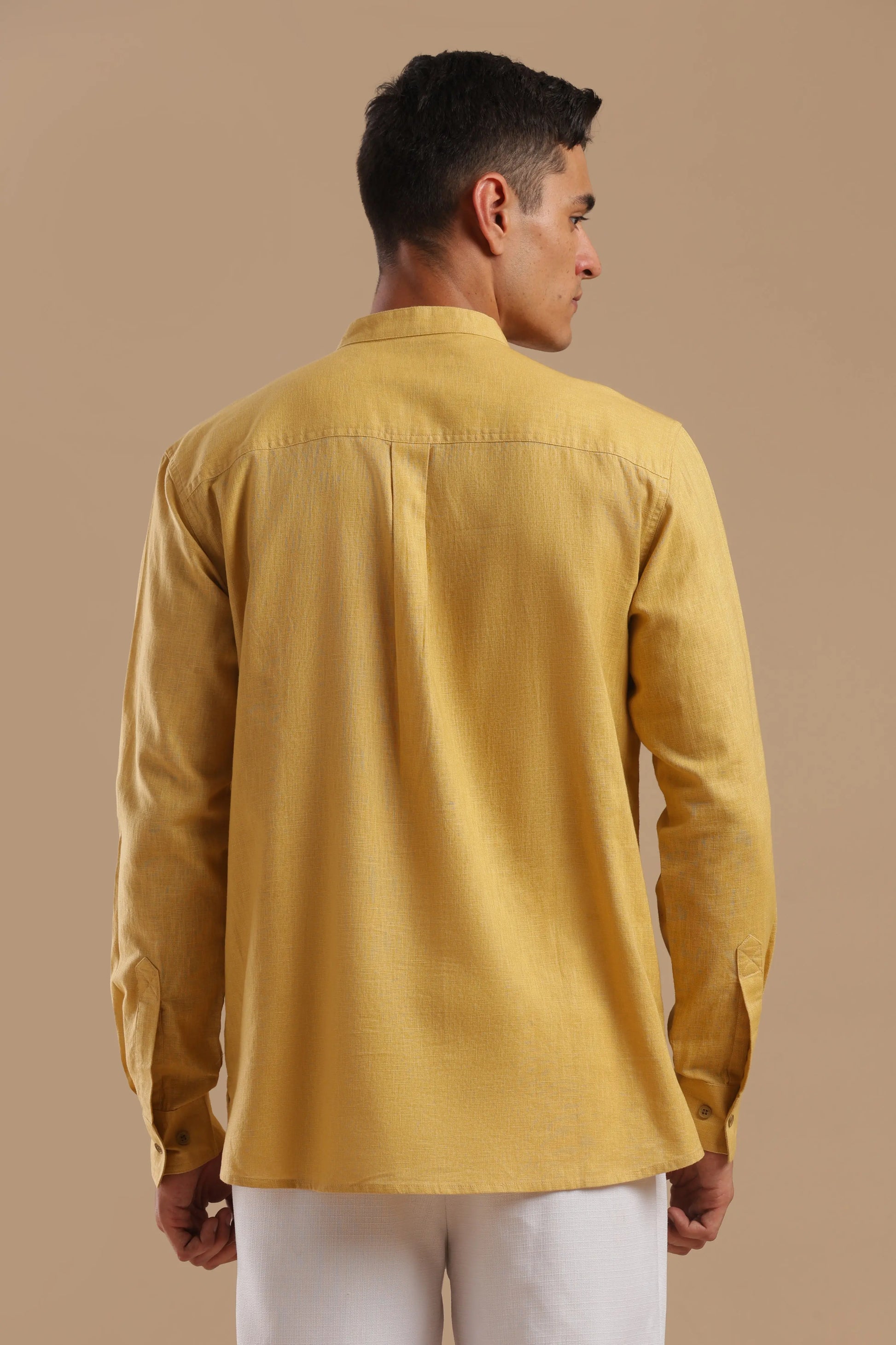 Honey Oat — Linen Blend Kurta Shirt.