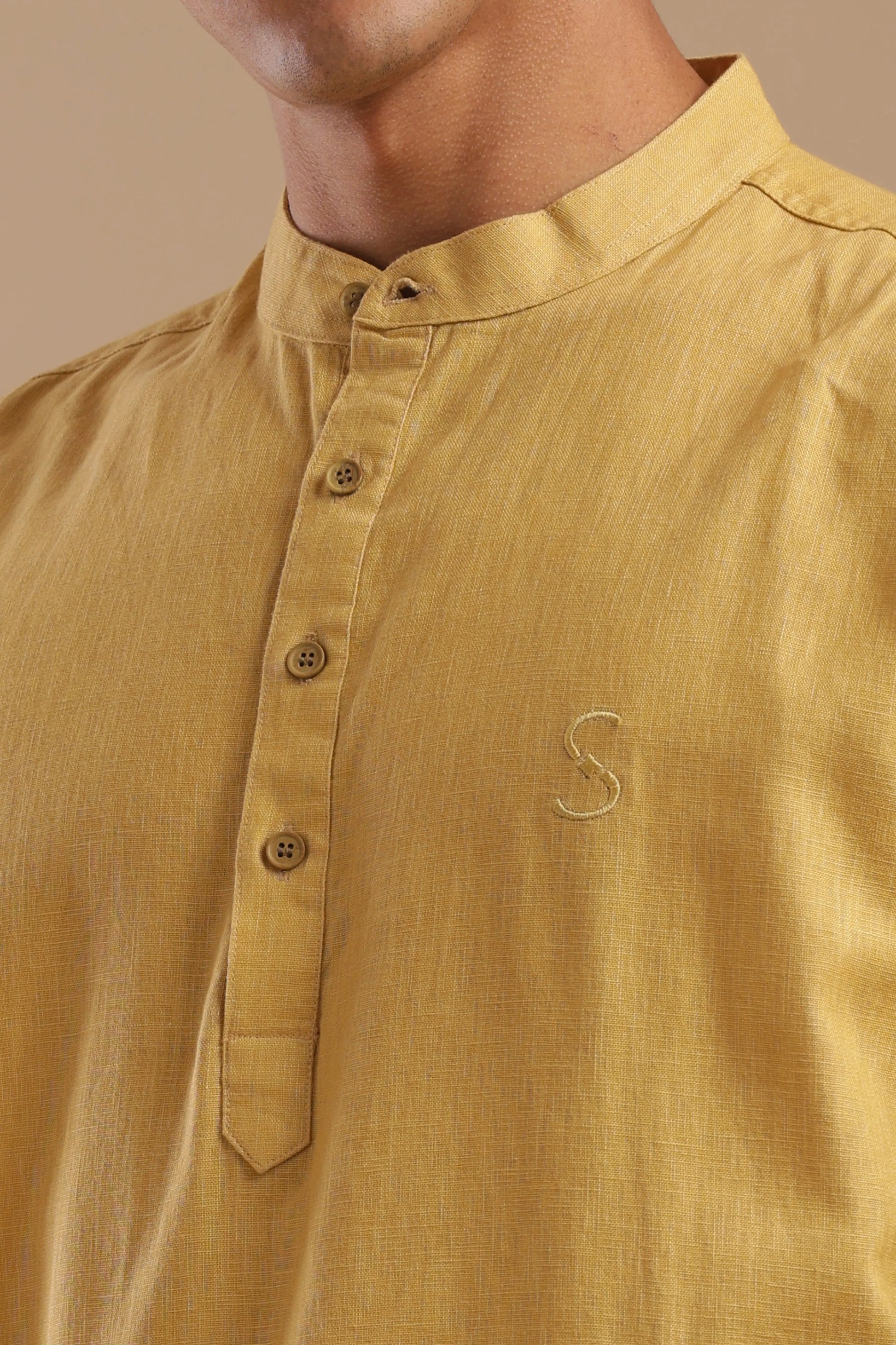 Honey Oat — Linen Blend Kurta Shirt.