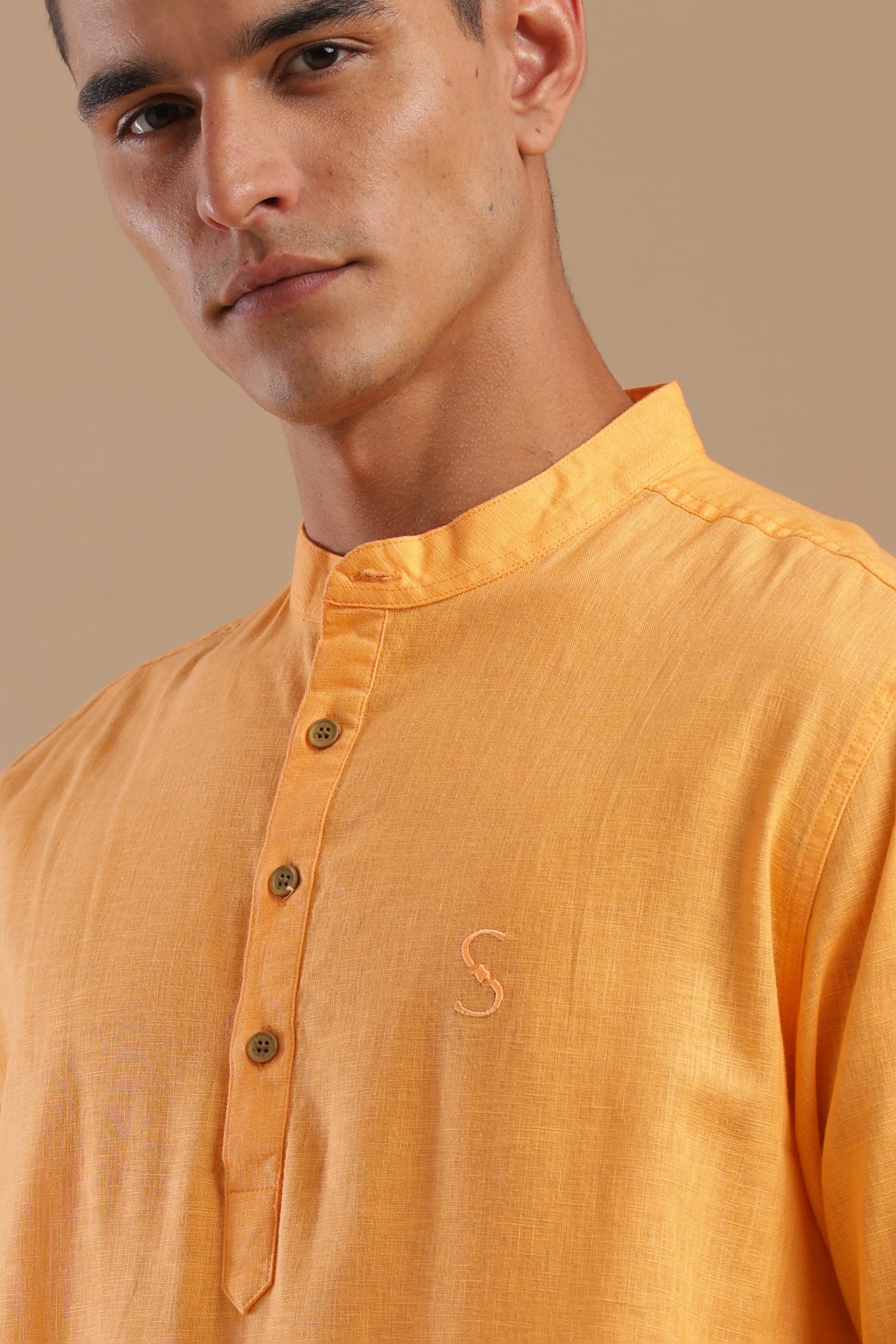 Tangerine Muse — Linen Blend Kurta Shirt.