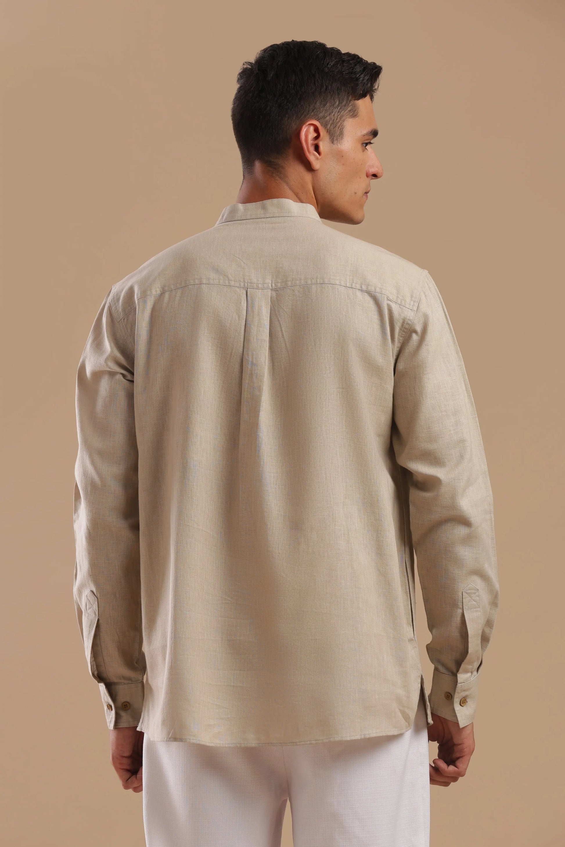Stone Mist — Linen Blend Kurta Shirt.