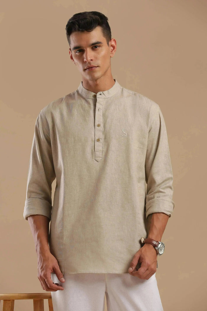 Stone Mist - Linen Blend Kurta Shirt