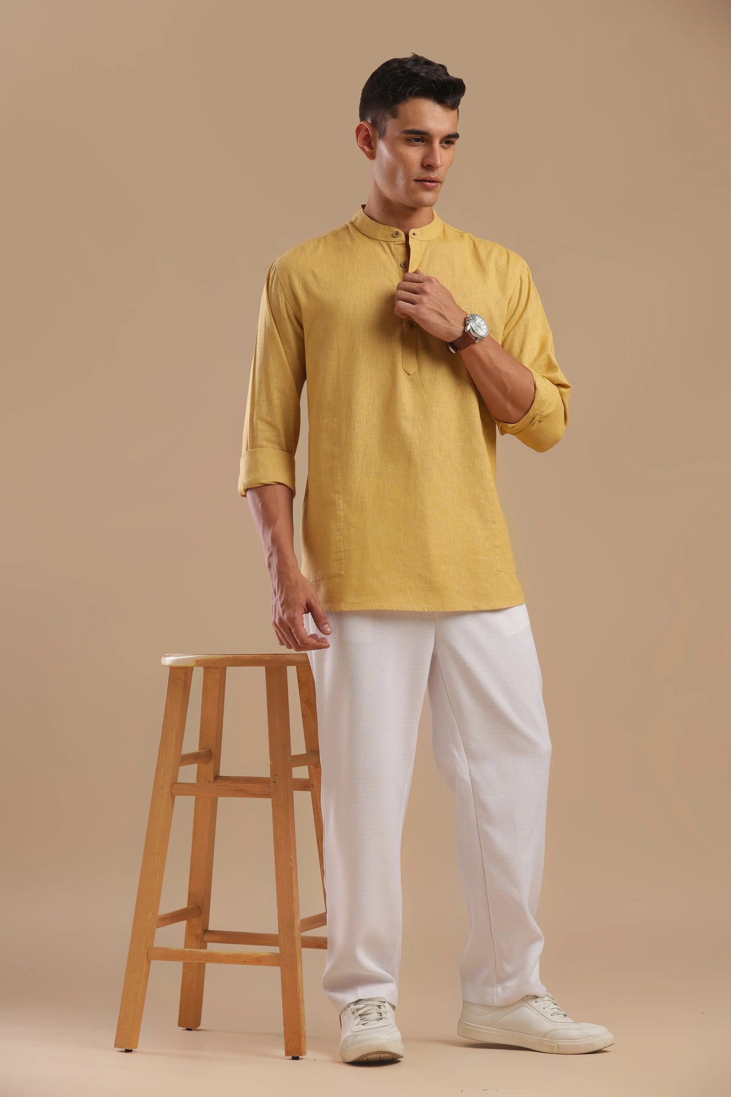 Honey Oat — Linen Blend Kurta Shirt.