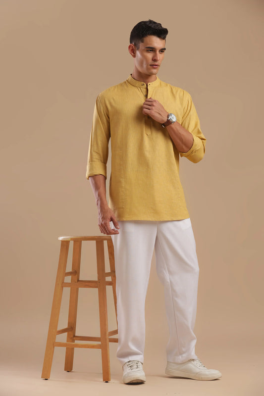 Honey Oat — Linen Blend Kurta Shirt.