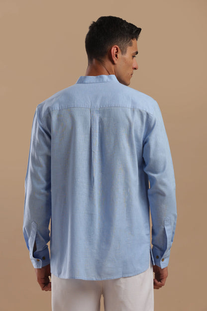 Santorini Blue — Linen Blend Kurta Shirt.