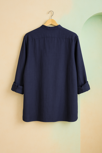 Neelam (नीलम) – Dark Blue - Premium Linen Blend Short Kurta