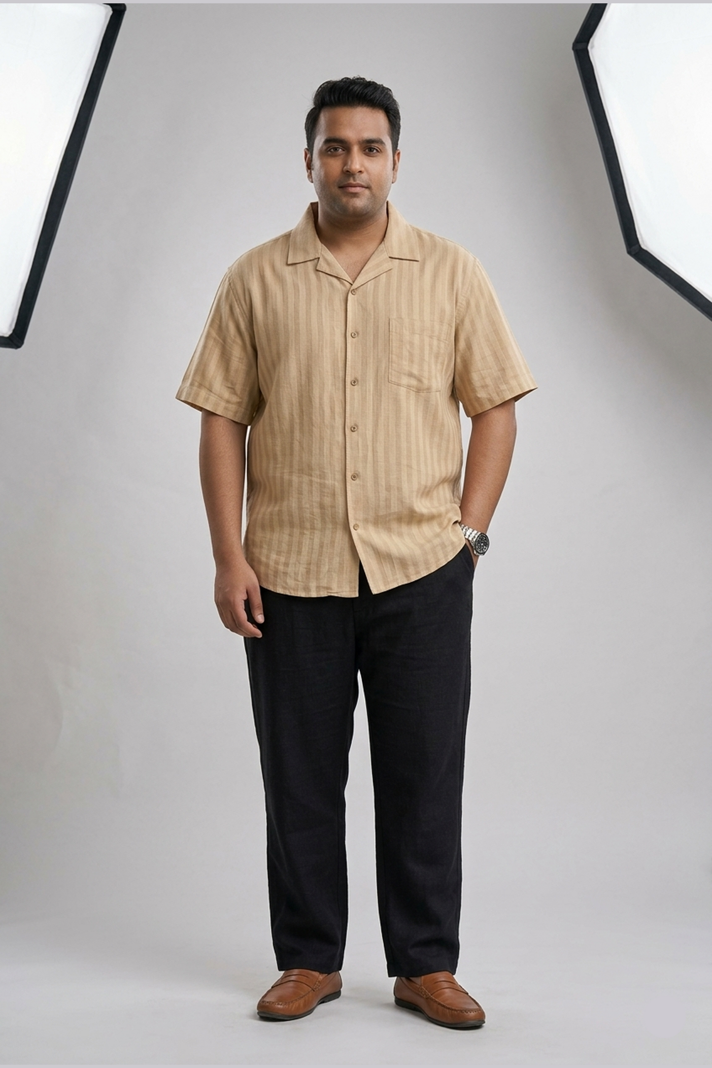 Portofino Dune Striped Cuban Linen Shirt