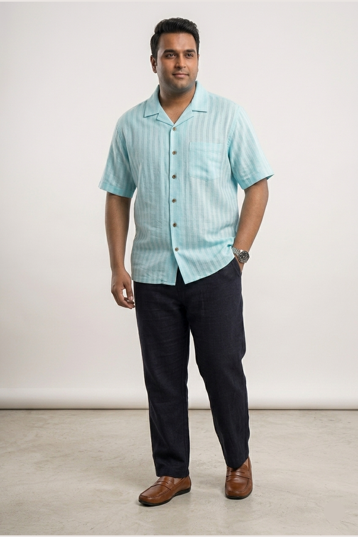 Amalfi Sky Striped Cuban Linen Shirt