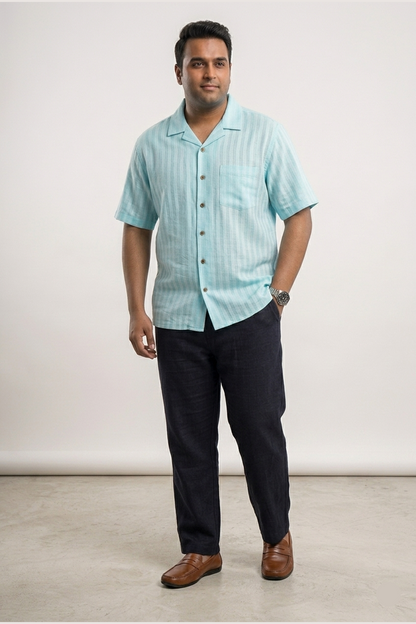 Amalfi Sky Striped Cuban Linen Shirt