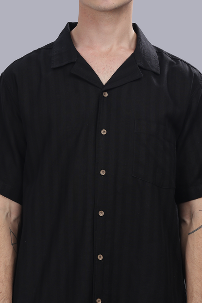 Ravenna Noir Striped Cuban Linen Shirt
