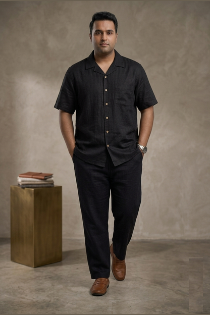 Ravenna Noir Striped Cuban Linen Shirt