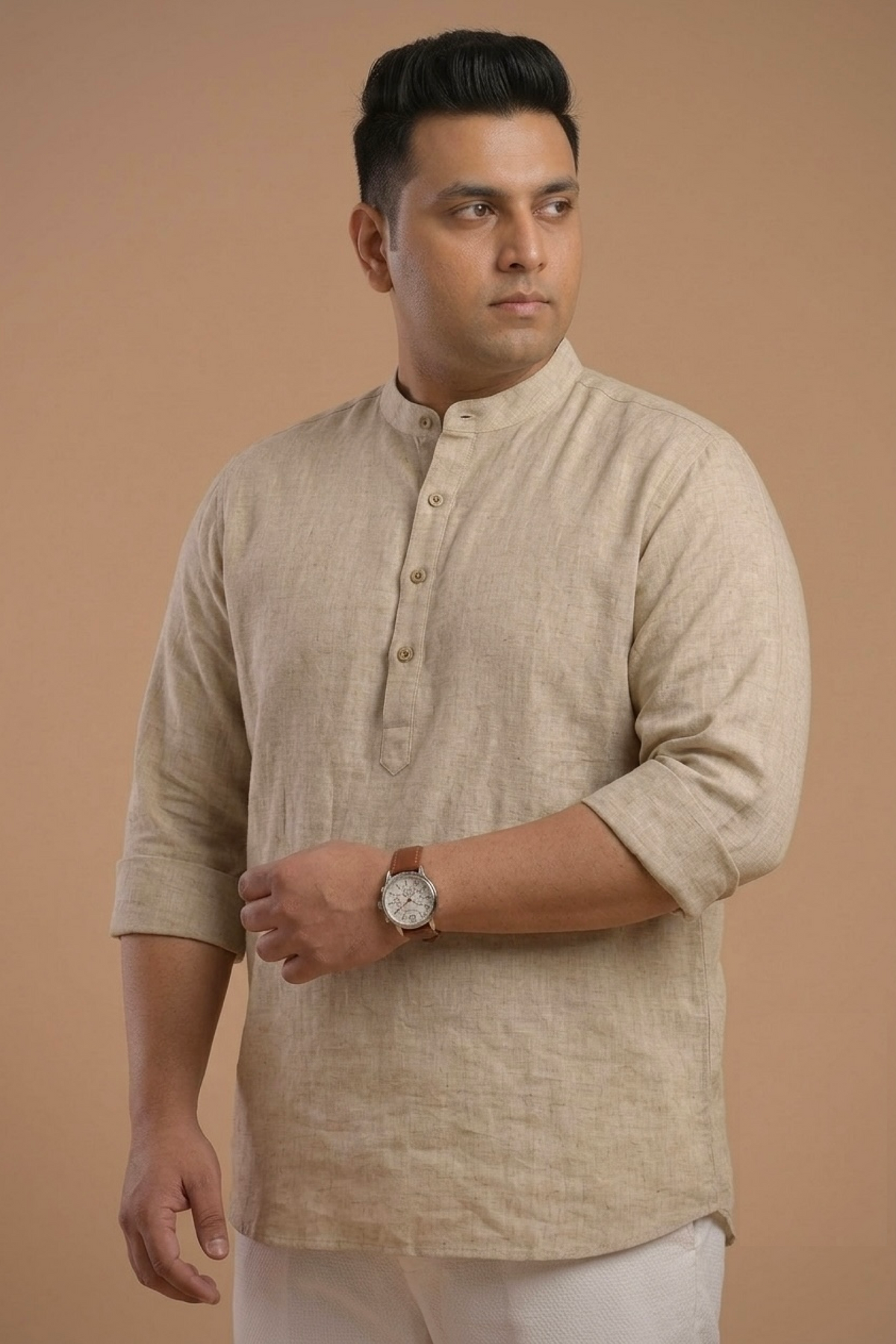 Stone Mist - Linen Blend Kurta Shirt