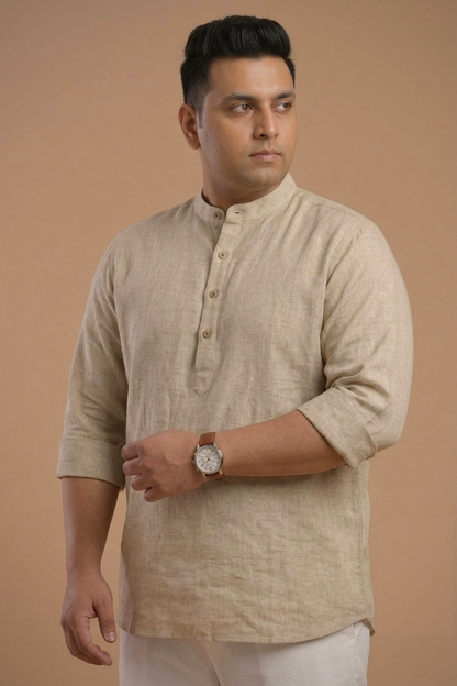 Stone Mist - Linen Blend Kurta Shirt
