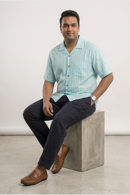 Ravenna Noir Striped Cuban Linen Shirt