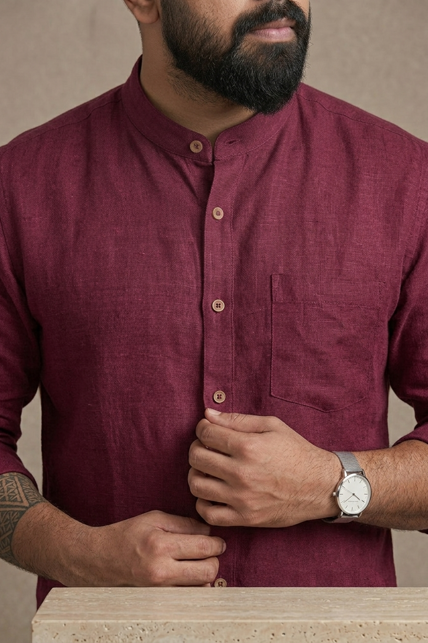 Burgundy Royale - Linen Shirt