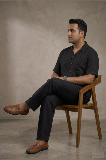 Ravenna Noir Striped Cuban Linen Shirt