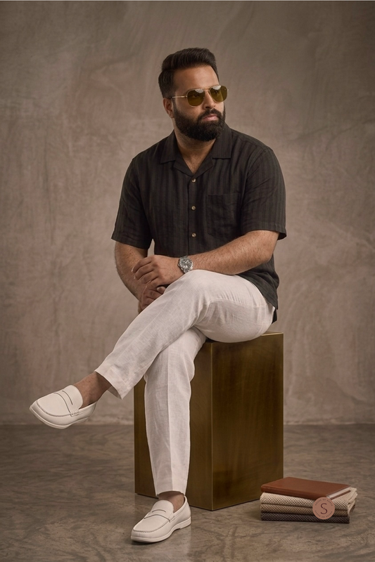 Ravenna Noir Striped Cuban Linen Shirt