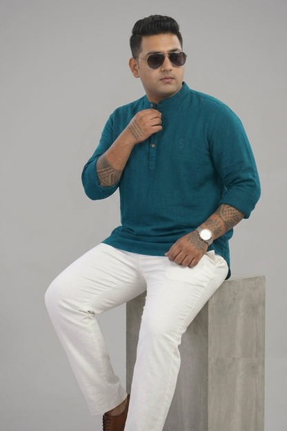 Andaman Teal - Linen Blend Kurta Shirt